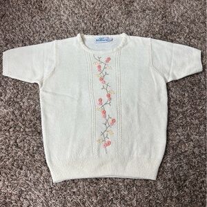 Honor Millburn Knit Sweater Top with Floral Embroidery Sz S